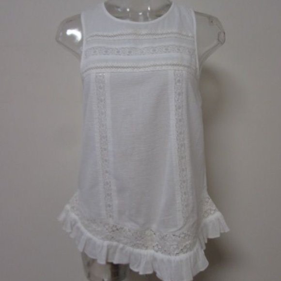 SLEEVELESS WOVEN TOP W/BOTTOM RUFFLE DETAIL OW - Picture 1 of 2